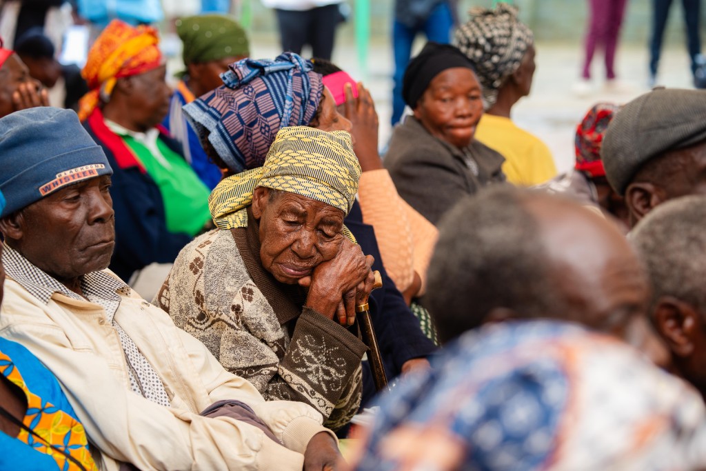 An elderly resident at the Christmas hamper distribution day
