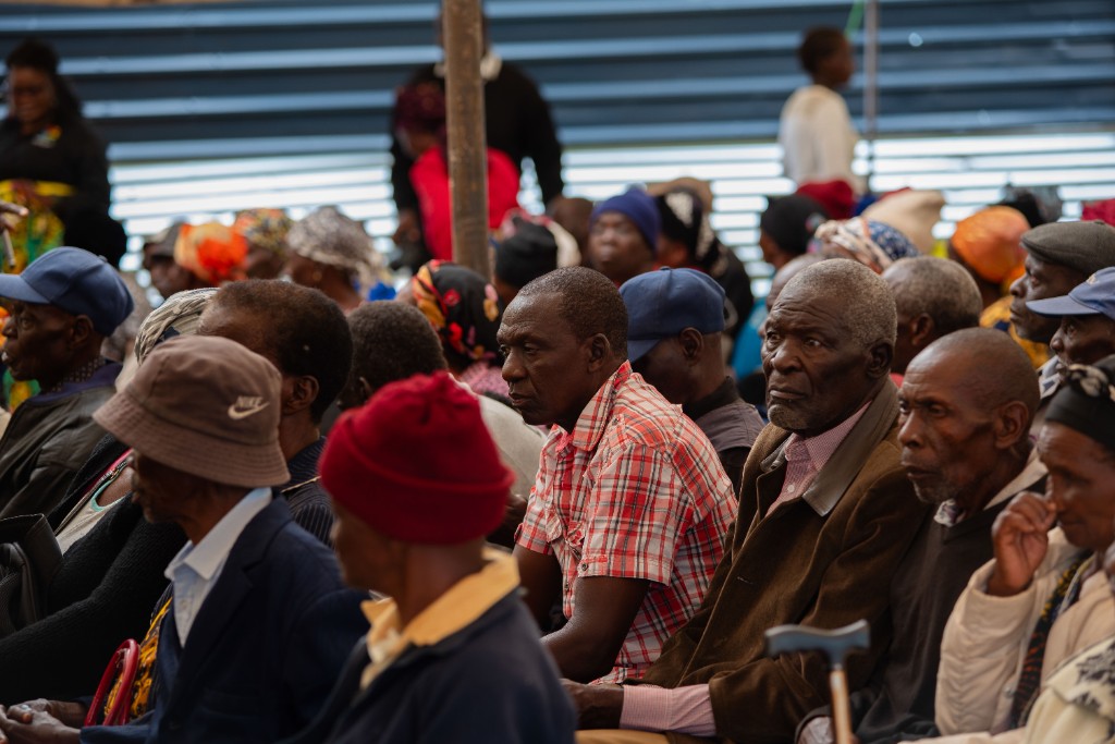 Elderly community members attending the hamper distribution